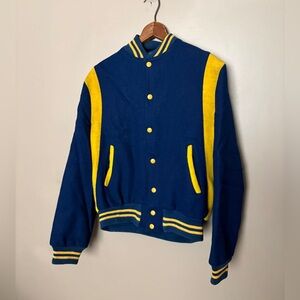 TIMBERLINE Brills Bros. wool varsity 60s letterman jacket snap button blue gold